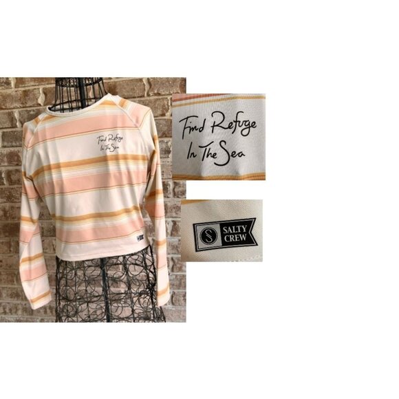 Salty Crew Long Sleeve Top Girls Large Striped Cream Refuge To Sea Beach READ - Picture 6 of 12